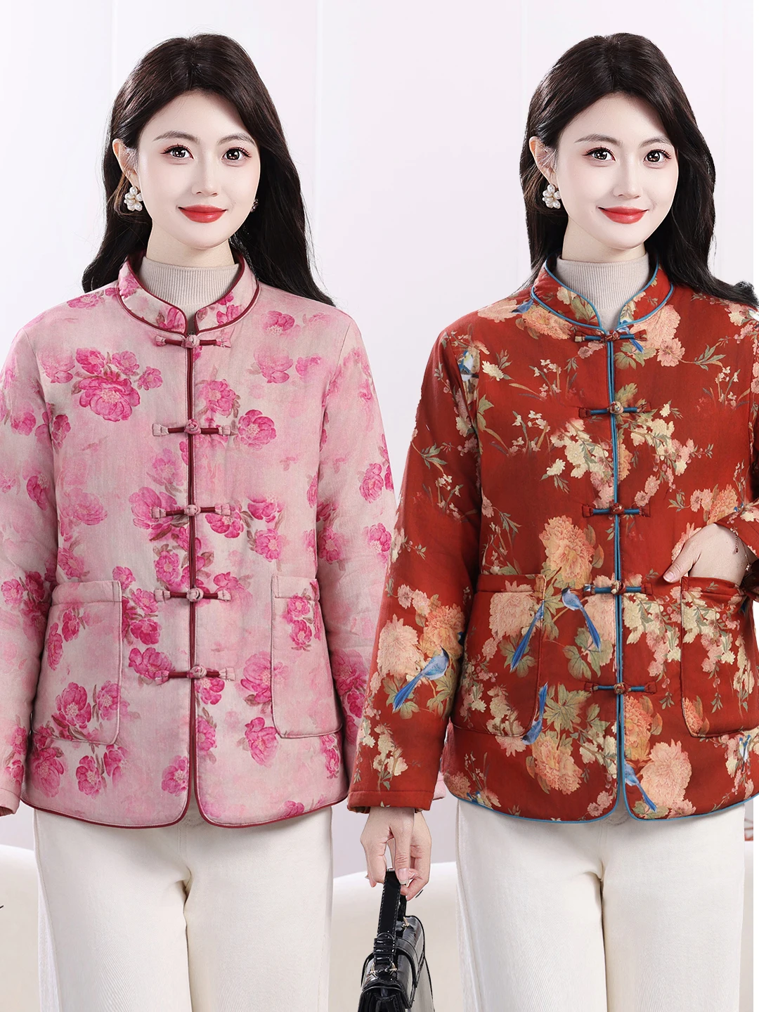 

Новая китайская зимняя куртка из чистого хлопка с принтом для женщин среднего и старшего возраста, прямого кроя, для повседневной носки