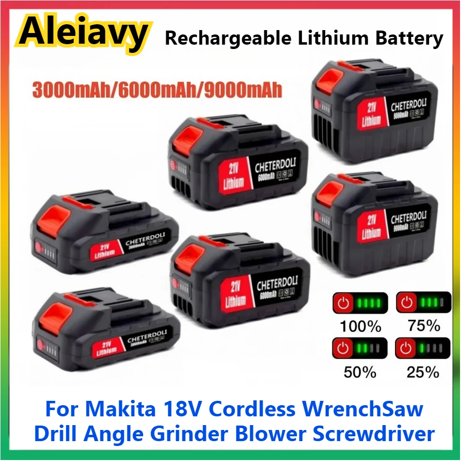 

Aleiavy 21V 3/6/9Ah Battery for Makita 18V Power Tools Replacement Accessories BL1860 BL1850 Li-ion Rechargeable Batteries Pack
