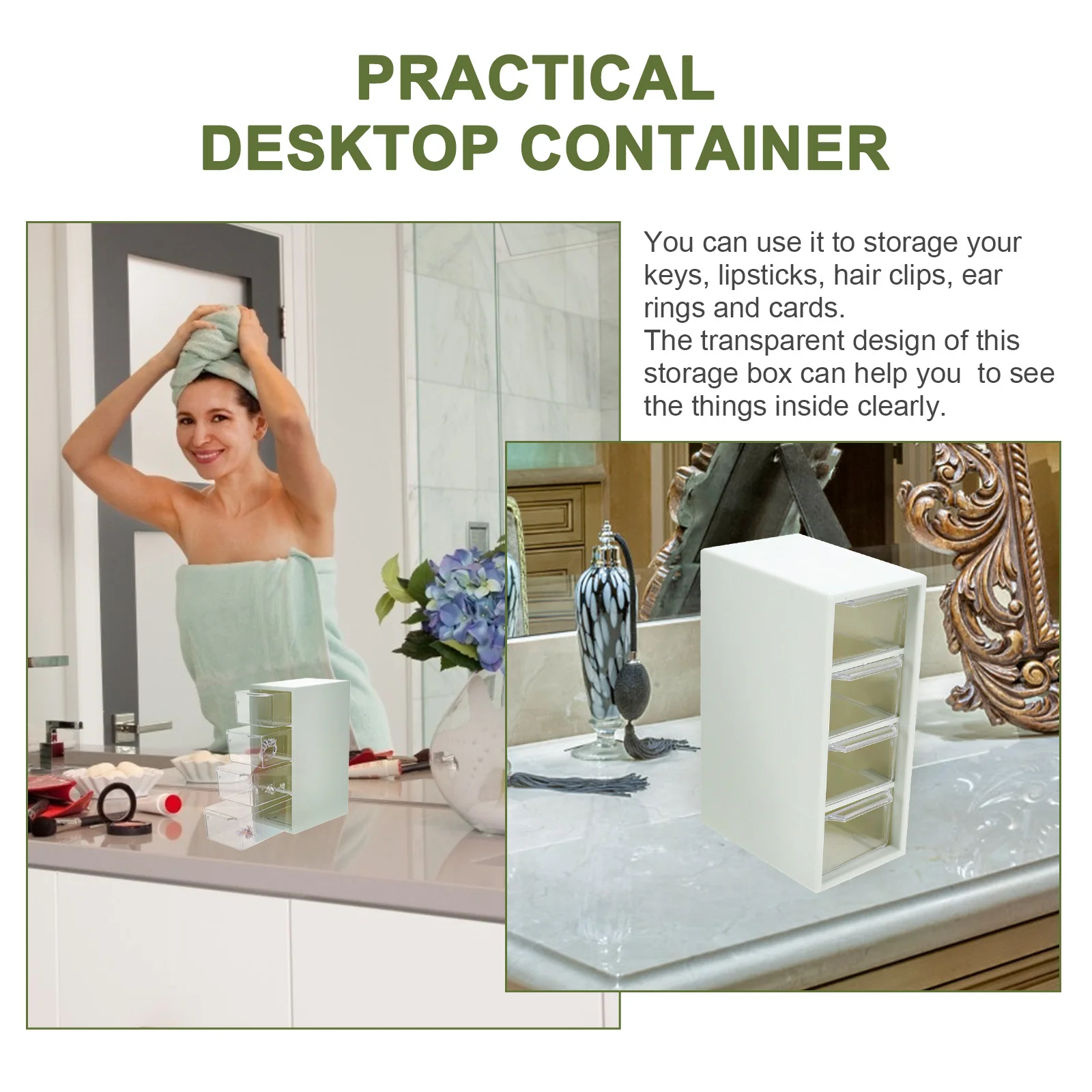 

Transparent Multi-Layer Storage Box for Makeup Lipsticks Ear Rings Cards Dormitory Desktop Organizer Holder Container Case