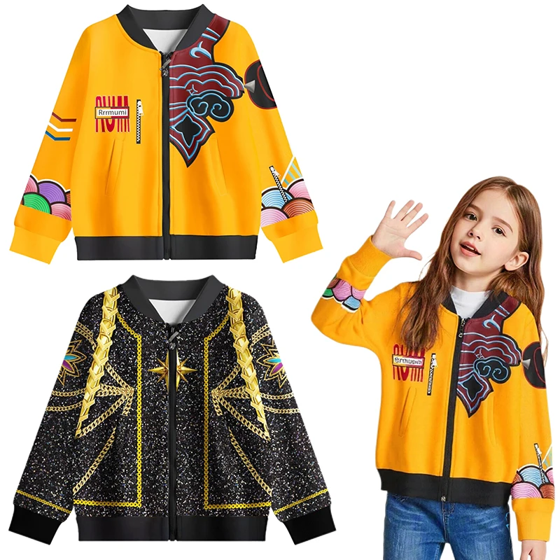 

New Anime Kpop Rumi Demon Hunters Cosplay Zipper Jacket Kids Zoey Costume Hoodie Sports School Uniforms Outwear Halloween Party