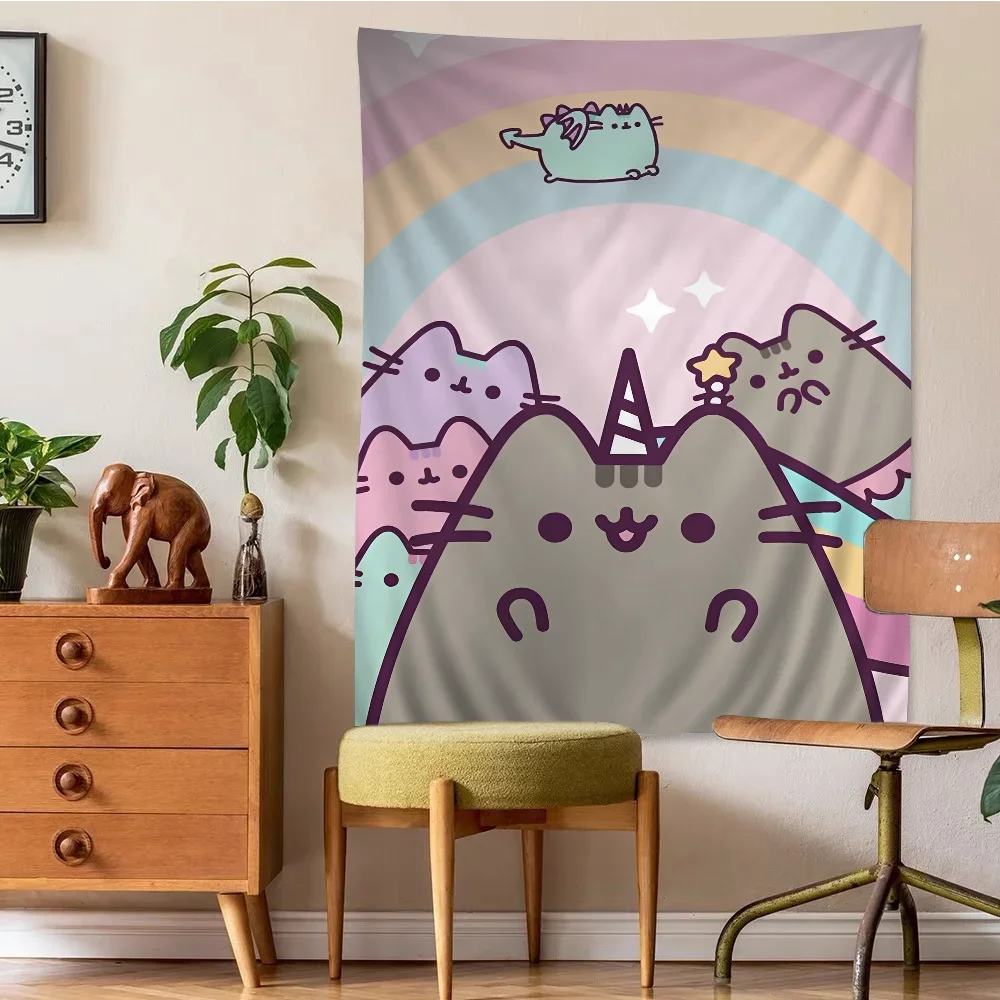 Cartoon P-Pusheens Cat DIY Wall Tapestry Art Science Fiction Room Home Decor Wall Art Decor