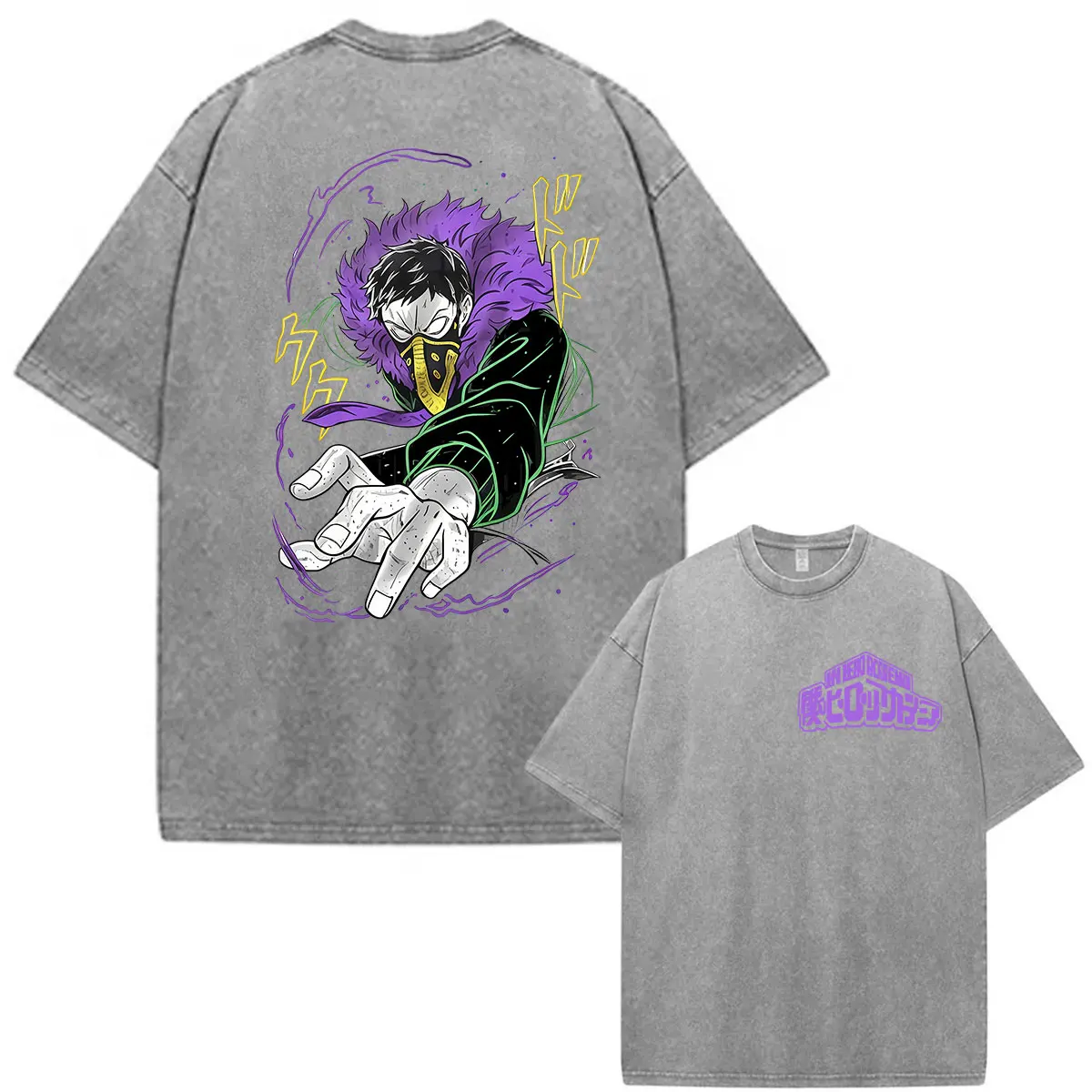 Vintage Washed Anime My Hero Academia Kai Chisaki Graphic T Shirts Men's Casual Fashion Gothic Short Sleeve T-shirt Streetwear