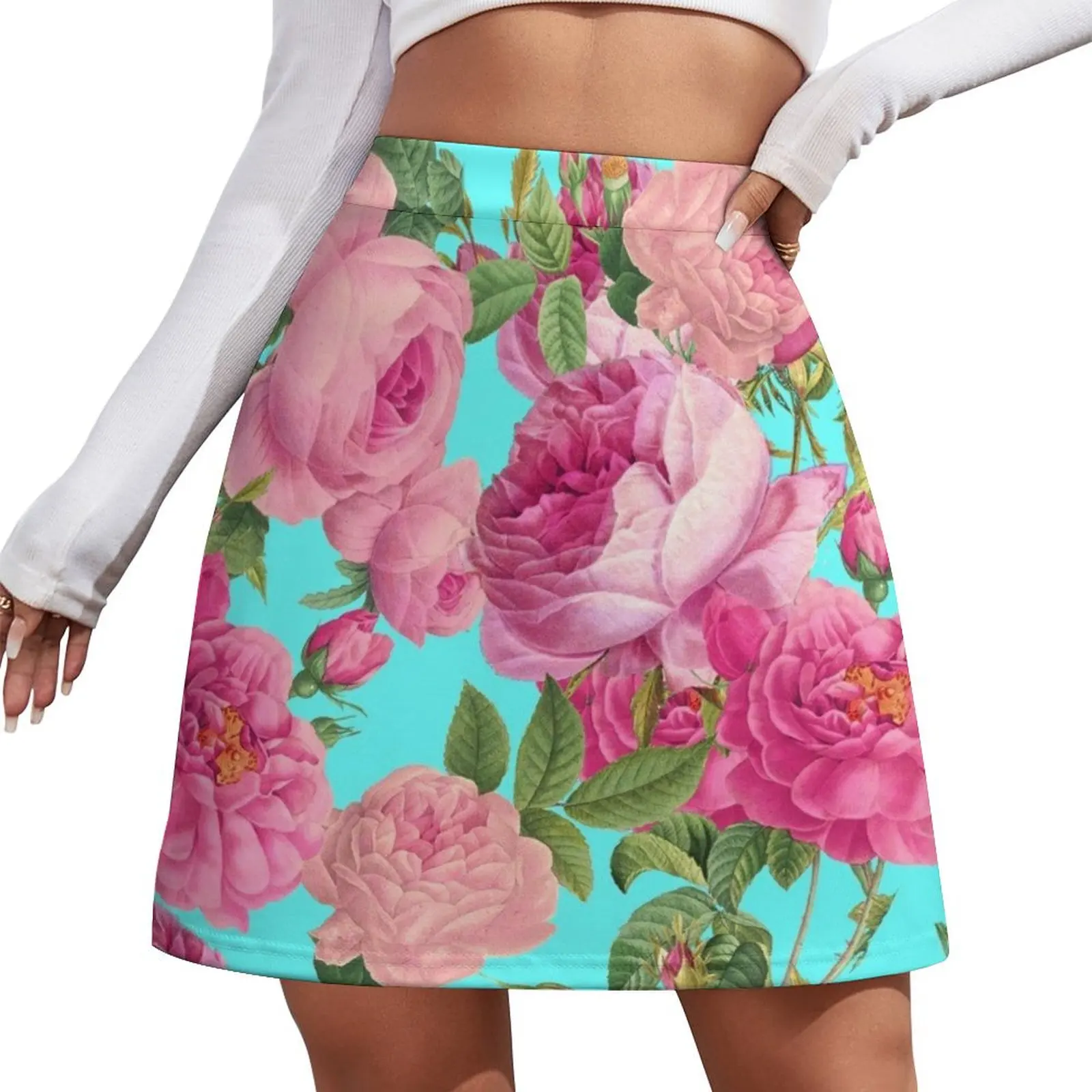 

Vintage Roses Botanical Garden on Teal Mini Skirt women's summer clothing 2026 novelty in clothes Mini Skirt