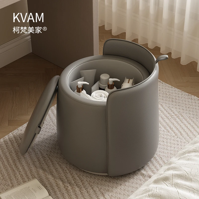 

2025 hot sale leather storage dresser chair master bedroom solid wood small apartment dedicated rotatable dressing stool shoe st