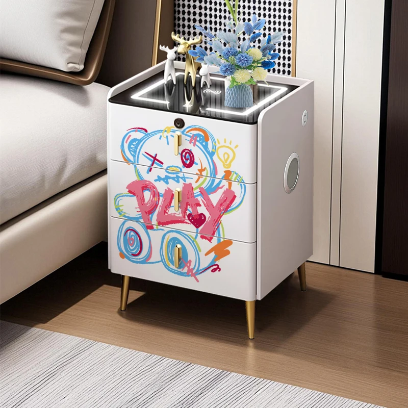 smart bedside table graffiti 2024 new multi-functional three-layer bedside table simple modern light luxury premium sense wi