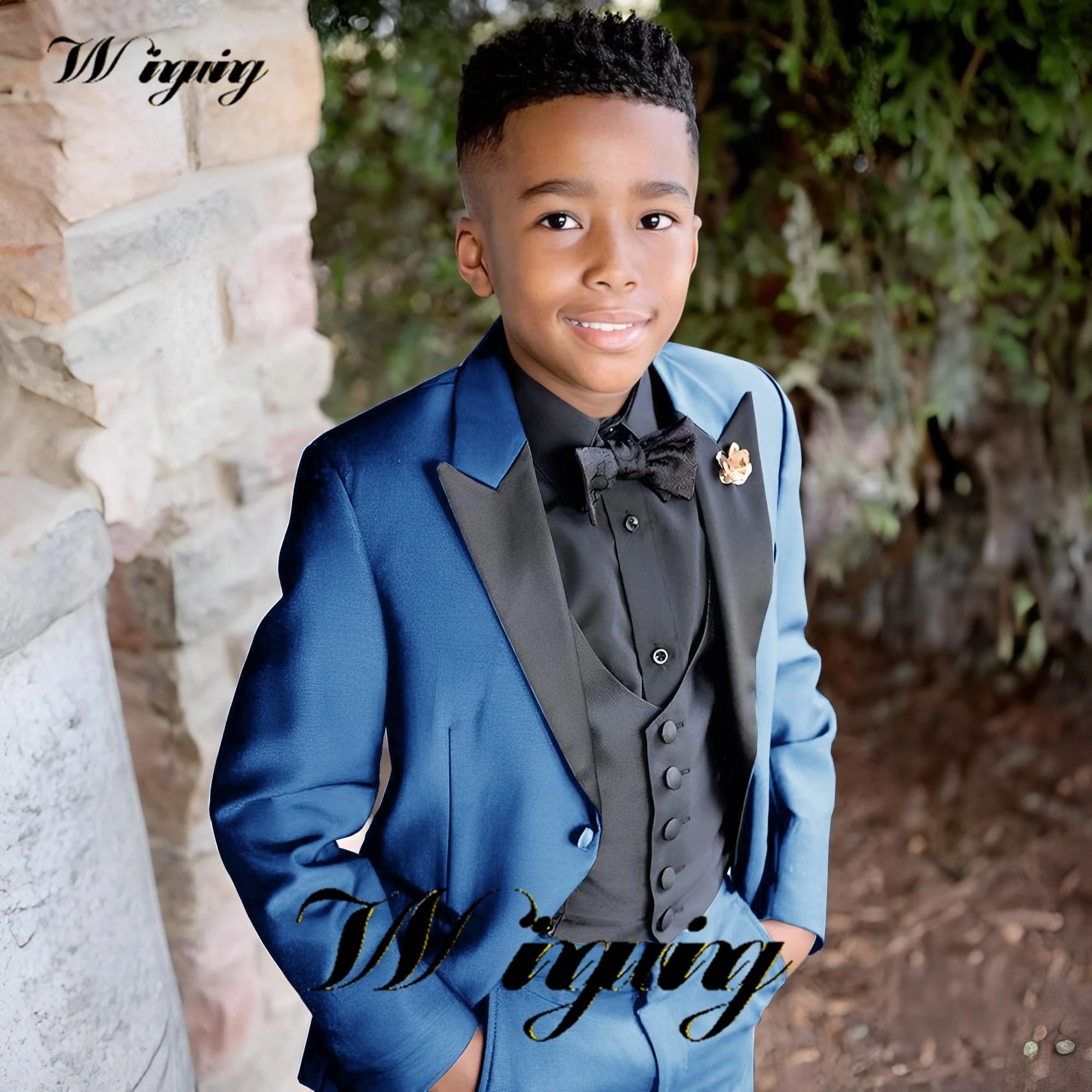 Boys Suits Wedding Tuxedo Formal Lapel Collar Blazer Pant Vest Three Piece Kids Party Dress