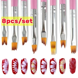 8Pcs Flower Drawing Nail Art Brushes Set Professional Painting Manicure Design DIY Gradient French Nail Accessory Painting Brush