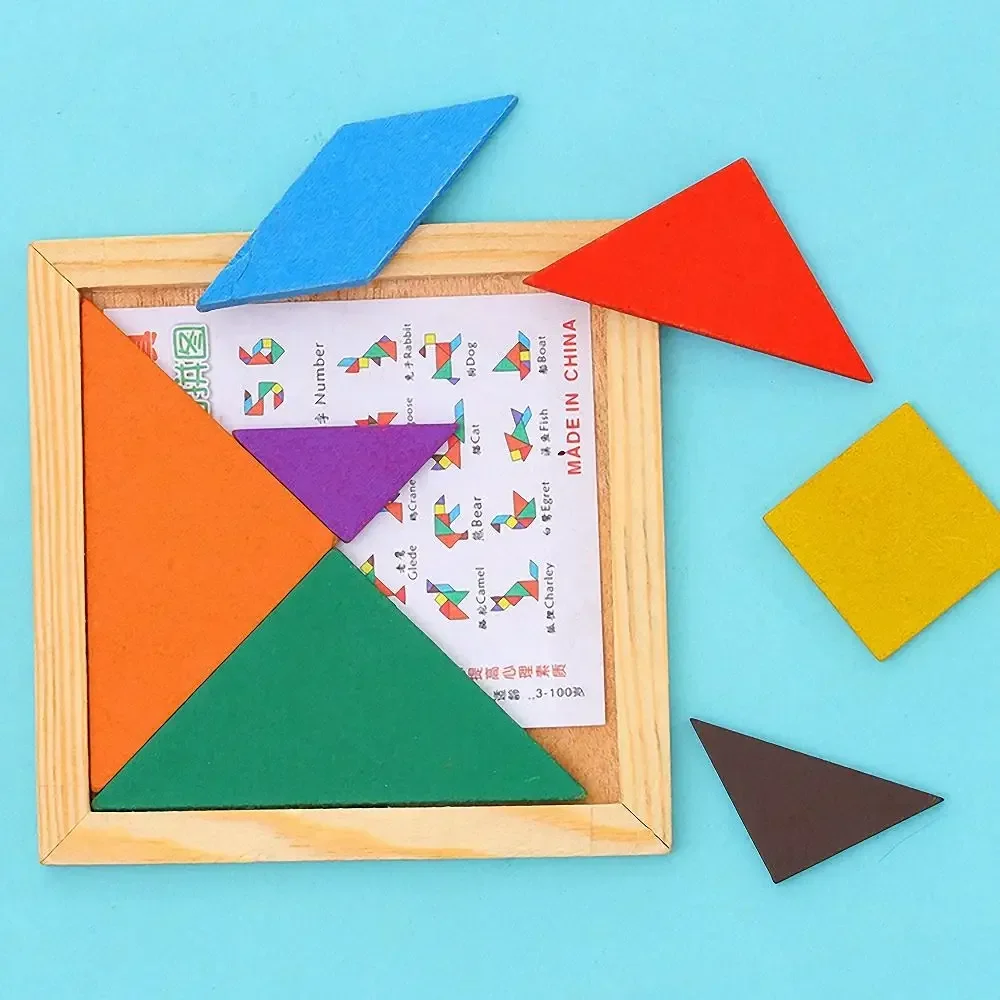 Kids Montessori Wooden Tangram Jigsaw Puzzle Wood Toys Colorful IQ Game Brain Teaser Intelligent Educational Toys for Childre