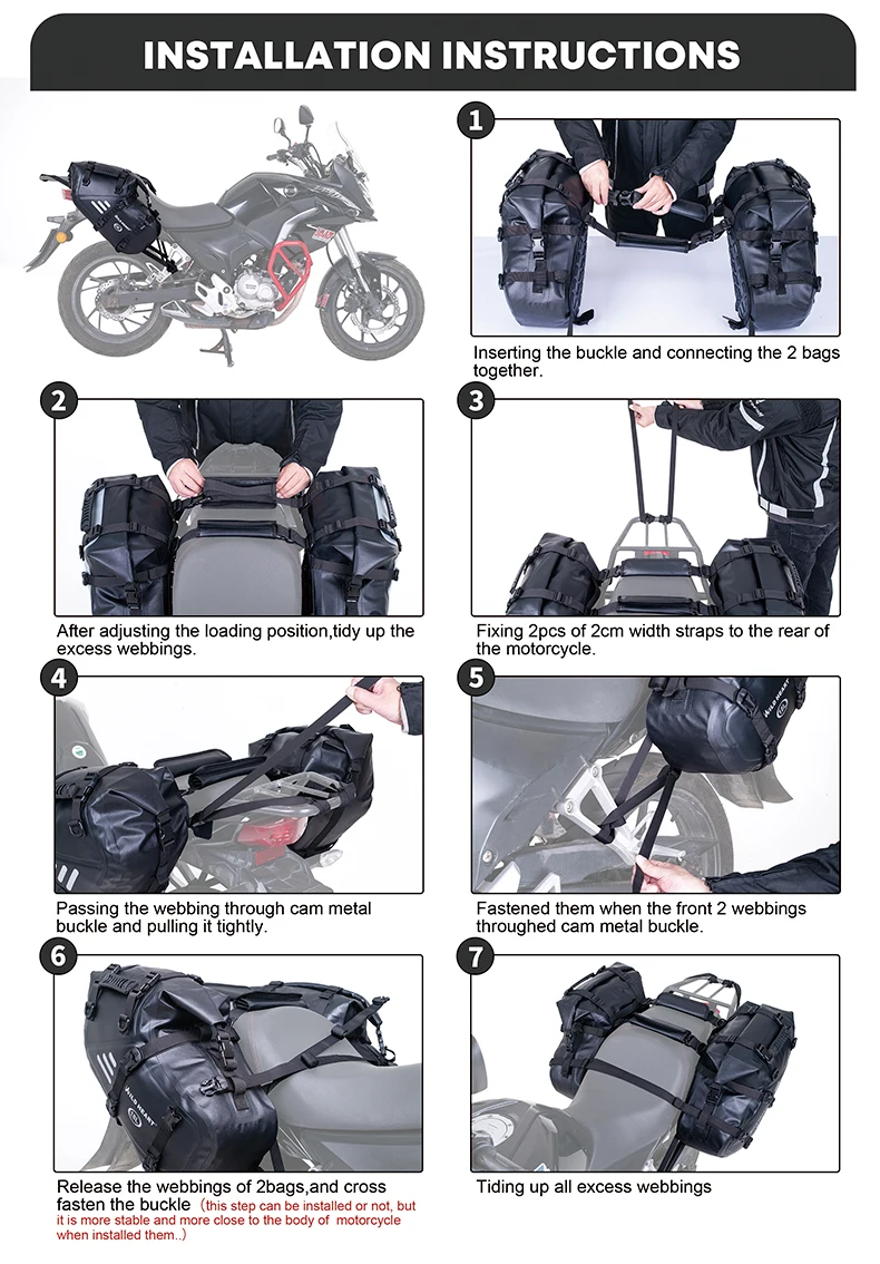 WILD HEART Wasserdichte Motorrad-Satteltaschen 24/36L, Seitentasche für den Rücksitz, Gepäck für Motorrad-Heckträger, stoßfest, langlebig – Detail 14