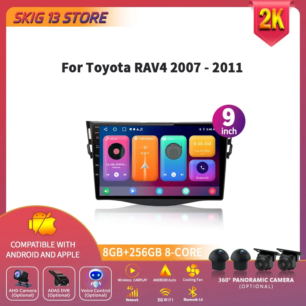 

Android 14 Wireless Carplay Stereo For Toyota RAV4 2007-2011 Universal GPS WiFi Screen Car Radio Central Multimedia Navigation