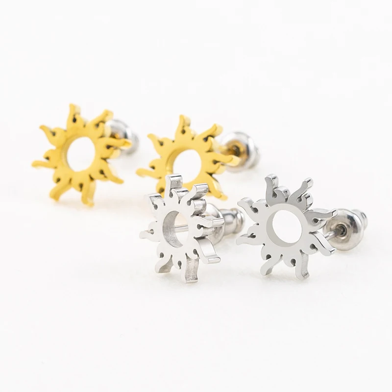 Korean Personality Trend Male/Female Ear Stud Stainless Steel Plated Gold Hypoallergenic Sun Totem Stud Earrings For Souvenir