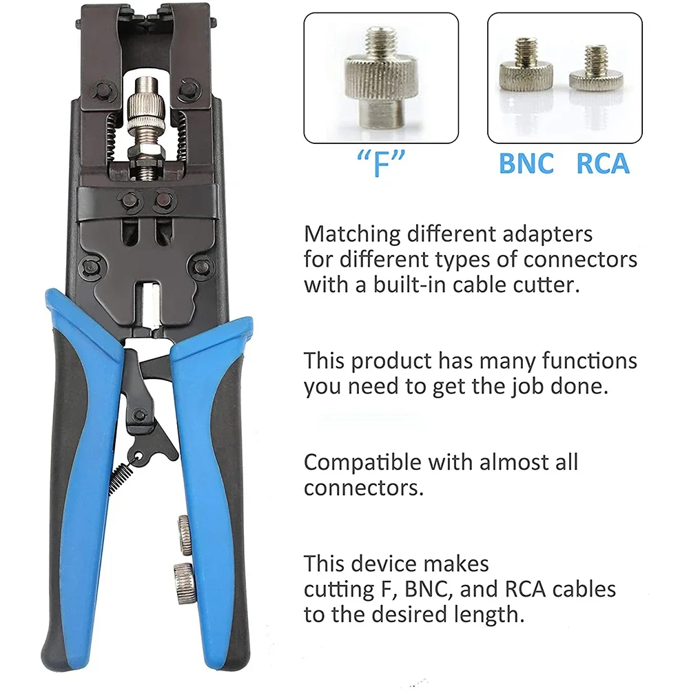 Coaxial Compression Tool And BNC Cable Crimper Kit,Multi Crimping Connector Adjustable Tool Set For RG59 RG6 F BNC RCA Plier