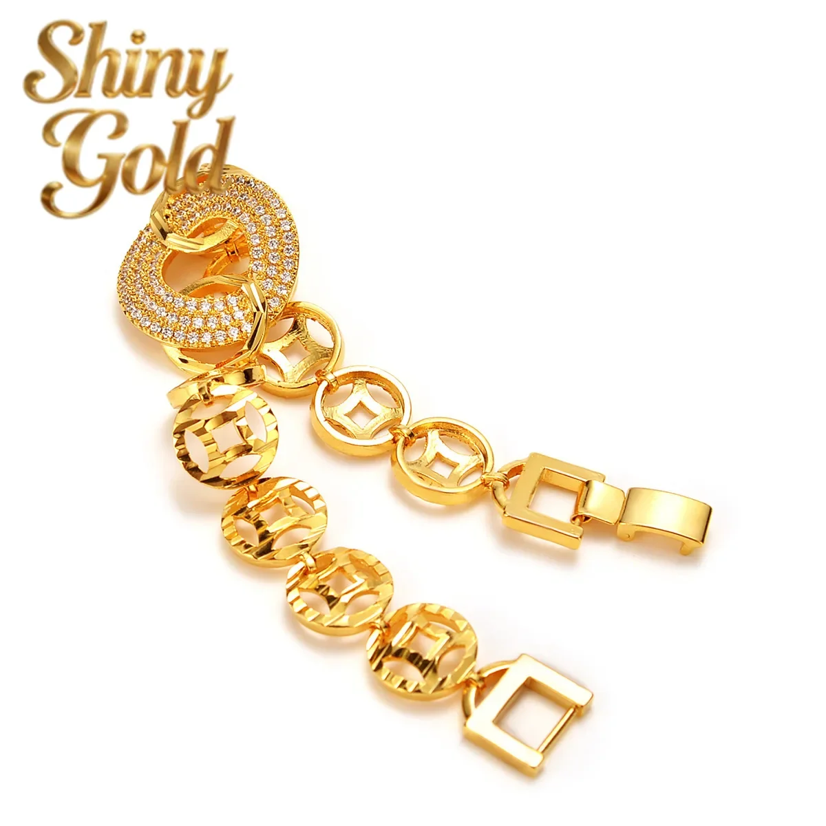 

Браслет из высококачественного золота ShinyGold AU999, женские ювелирные украшения, браслет с индивидуальным дизайном, бриллиантовые монеты, цепочка из настоящего золота 24K, подарок для богини.