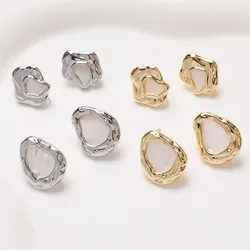 2PCS Irregular Natural Shell Ear Studs for Jewelry Findings Components DIY Hand Made Brass 14k Gold Plated Accessory