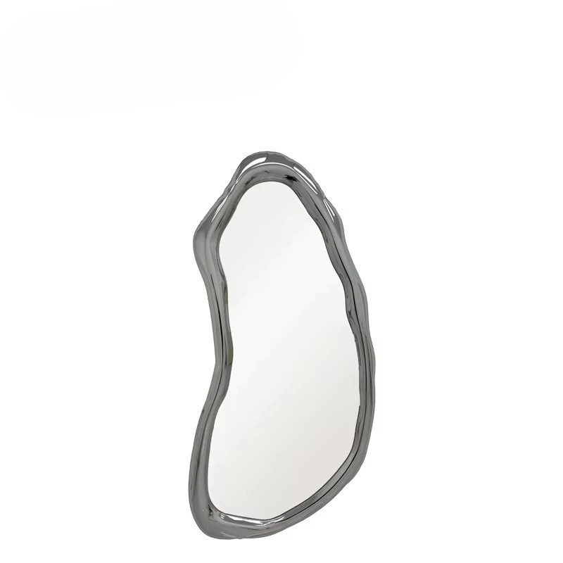 Modern Polished Stainless Steel Frame Abstract Wave Edge Durable Wall Mirror