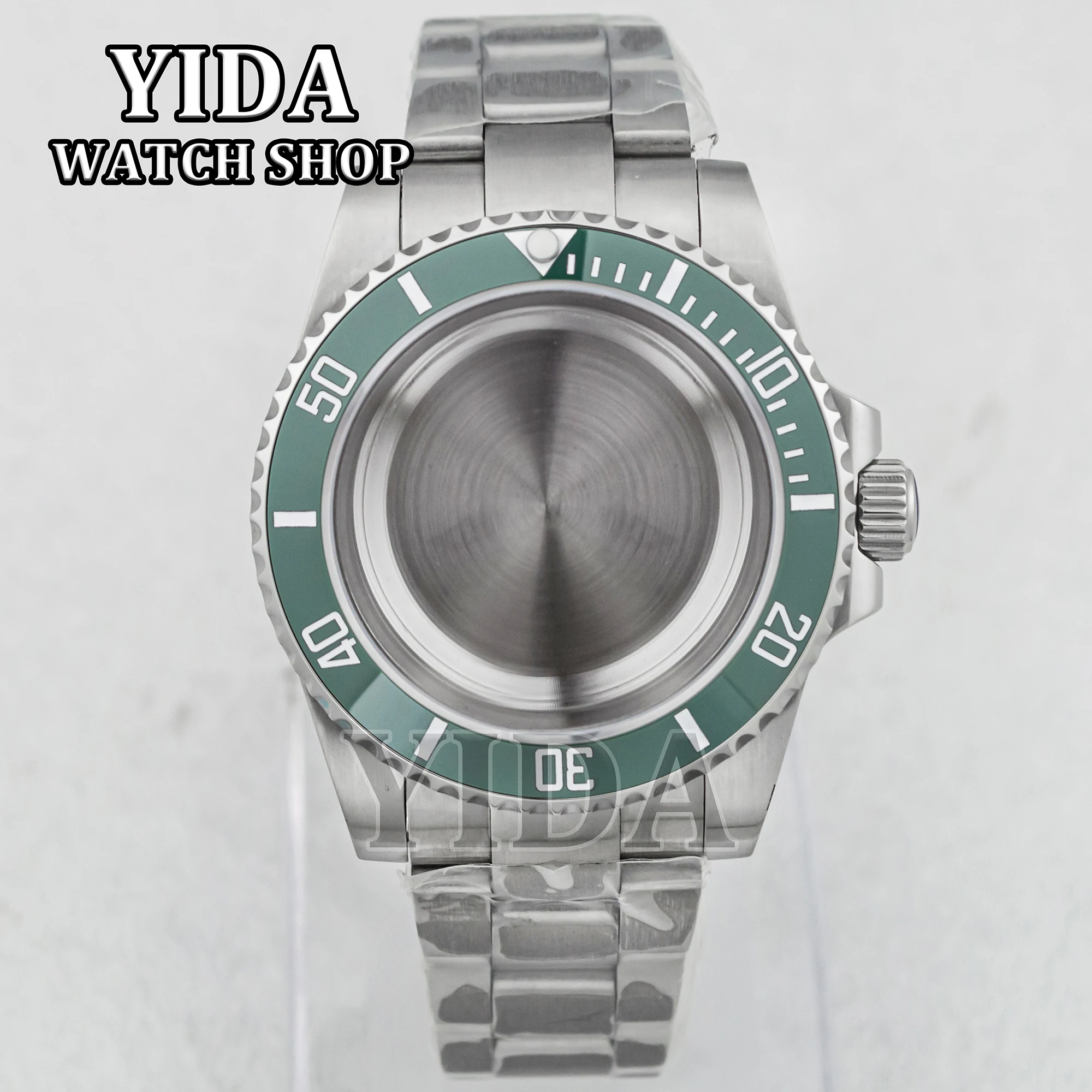 

40mm NH35 Wach Case 20mm Stainless Steel Strap Sapphire Glass 28.5 Dial Green Bezel 100M Waterproof for SUB NH34 NH36 Movement