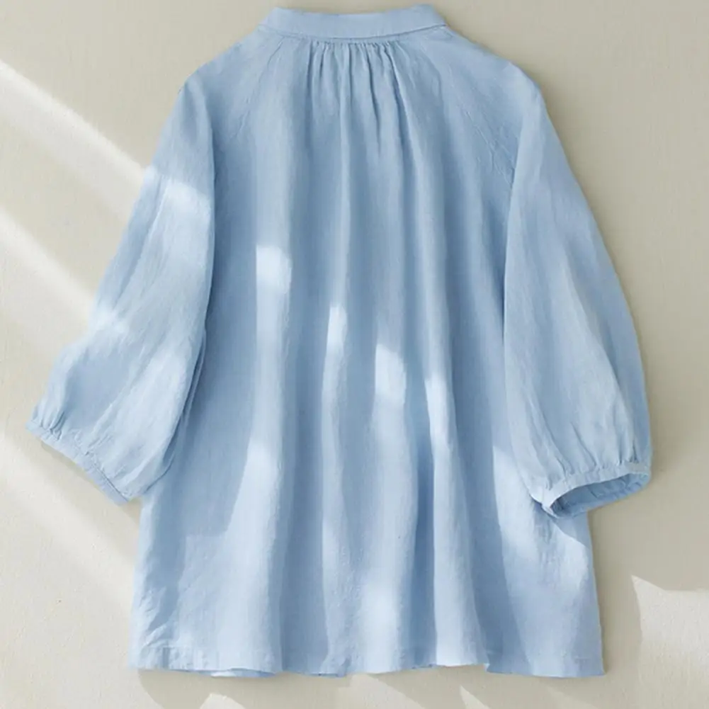 

Women Lapel Collar Shirt Vintage Lapel Raglan Sleeves Shirt for Women Solid Color Loose Fit Top Retro Streetwear Single Breasted