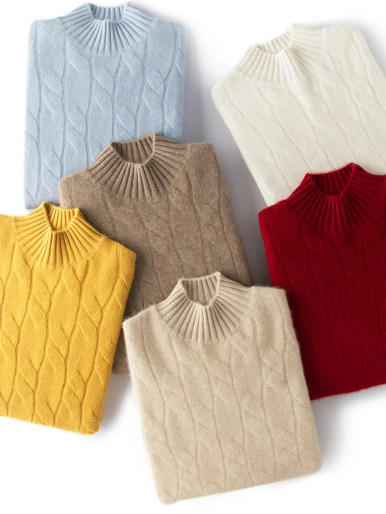 

Высокое качество, 100% кашемировый свитер, женский зимний толстый, мягкий, теплый, пуловер с воротником-стойкой и цветочным принтом, кашемировый трикотаж, новая мода