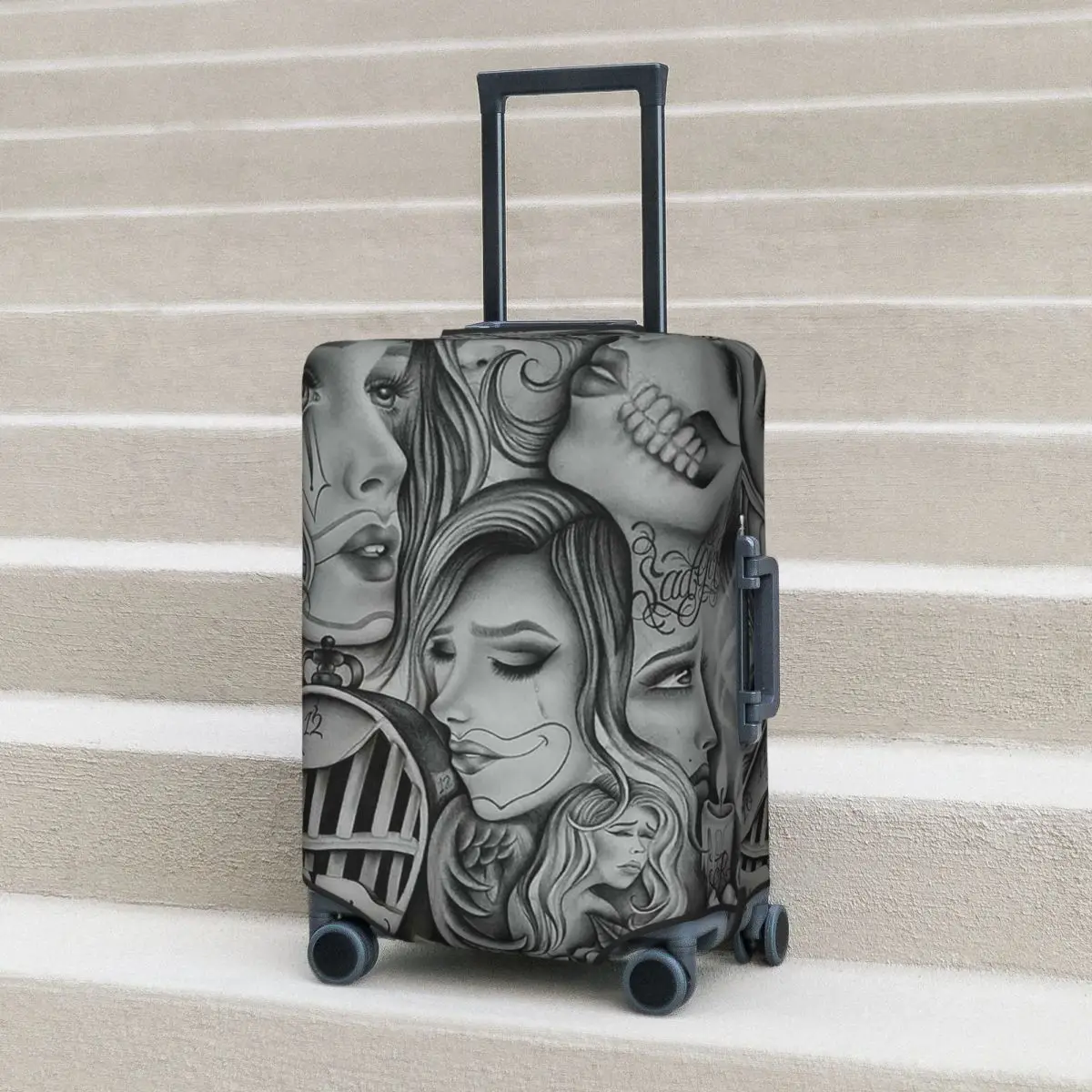 

Sad Eyes Chola Clown , Chicano Art , Black And Grey Art Suitcase Cover Protection Elastic Travel Luggage Protector Covers