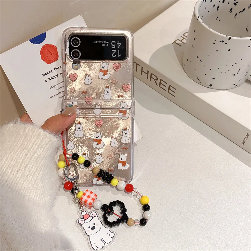 Cute Cartoon Scarf Bear Phone Case for Samsung Galaxy Z Flip 6 5 4 3 Protective Back Cover for ZFlip4 ZFlip5 ZFlip6 Case Shell
