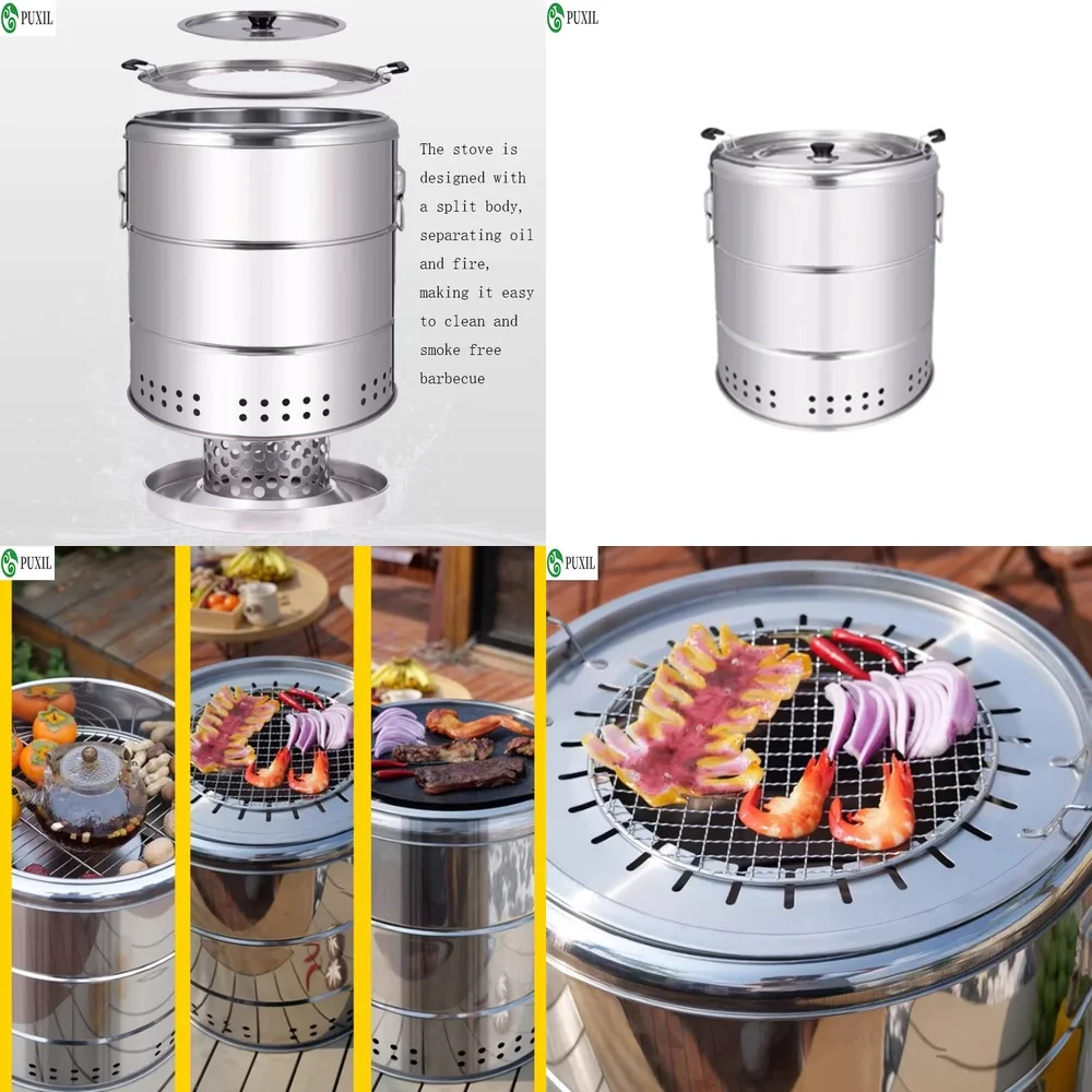 

Бездымный гриль для барбекю для дома, угольная печь из нержавеющей стали для двора, уличный подвесной гриль