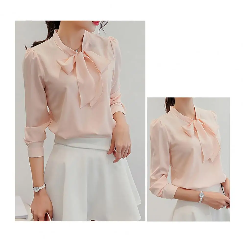 

Long-sleeved Bottoming Shirt Chic Lace-up Collar Chiffon Blouse Stylish Spring/summer Women's Workwear with Bowknot Detail Long