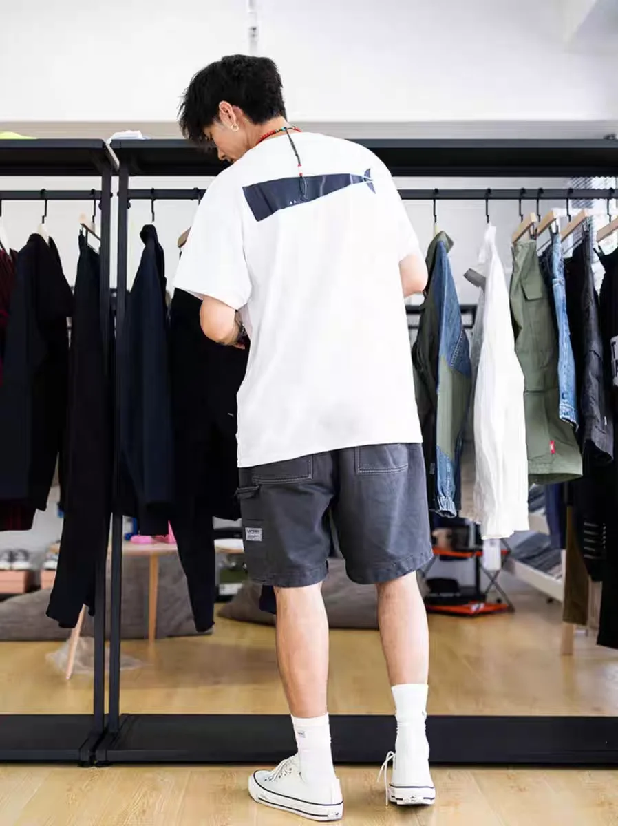 Japanese Style Simple and Loose DESCENDANTDCDT Classic Short Sleeved Tees Whale Print Round Neck