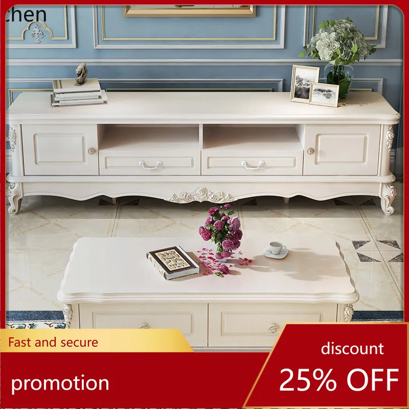 

ZML TV Cabinet and Coffee Table Set Living Room Furniture Pastoral Solid Wood Modern Simple TV Cabinet