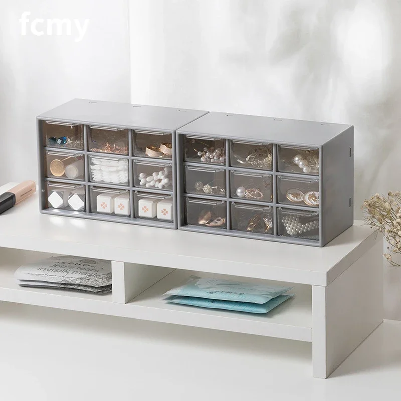 

Translucent Drawer Type Storage Drawers Cn(Origin) Low Price Nine-grid Desktop Box Student Cosmetics Shelf Tape Drawer Organizer