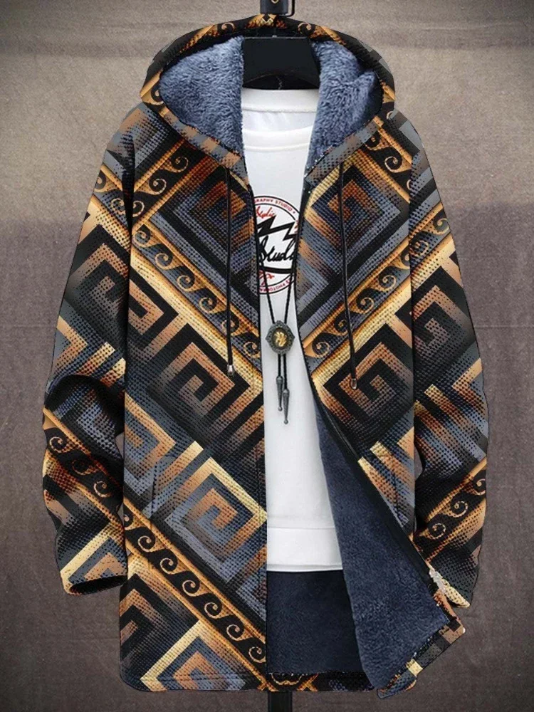 Cardigans masculinos casacos gradiente arte geométrica colorido impresso velo de pelúcia grosso inverno casual streetwear roupas unissex