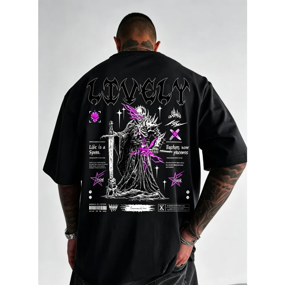 2026 New Gothic Skeleton Warrior Print T Shirt Lively Text Graphic Short Sleeve Tops Unisex Trendy Dark Street Fashion Tees