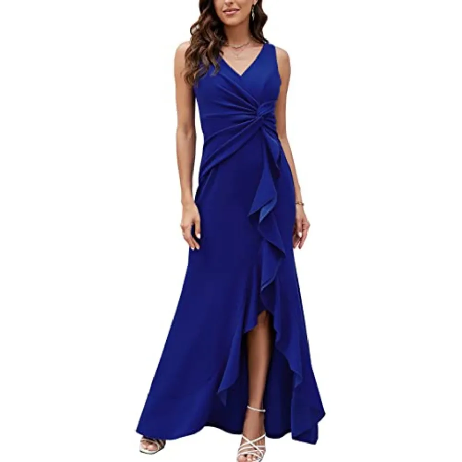 

Formal Evening Dresses for Women Elegant Evening Party Prom Dress Long Sexy V Neck Sleeveless Split Wrap