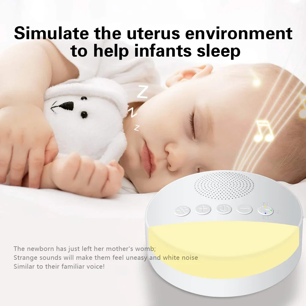 Portable Baby White Noise Machine USB Rechargeable Timed Shutdown Sleep Machine Baby Sleep Sound Player Night Light Noise Player