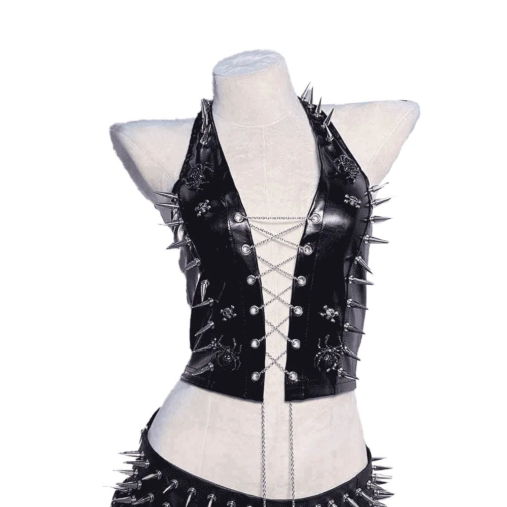 

Club Wear 2025 Emo Punk Rock E-Girls Y2K Halter Camisole TOPS Harajuku DIY Spider Goth Spike Studded Rivet Skull Chain Grunge