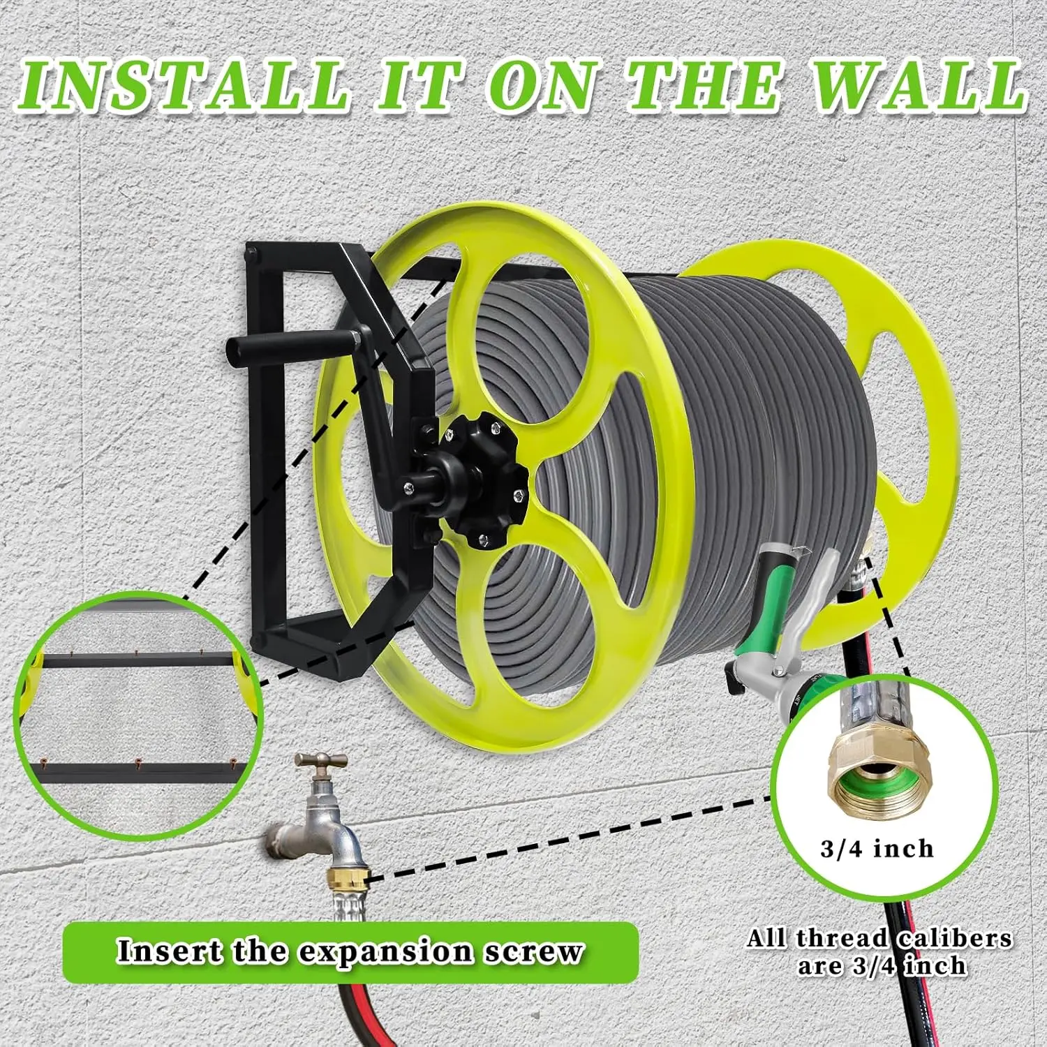 

Garden Hose Reel Heavy Duty ，for 5/8" Hose Reel with Crank Handle Retractable, Wall/Floor Mount Metal Hose Reel,New Popularity