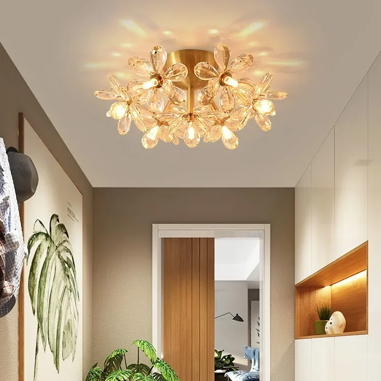 

Nordic LED Ceiling Lights Flower Crystal Aisle Corridor Light Entrance Hall Balcony Decor Ceiling Lamp Chandeliers Lampara techo