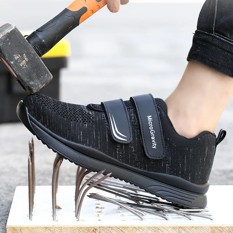 Man Woman Safety Shoes For Lazy People Steel Head Anti-Smash Anti-Puncture Air Cushion Lightweight Breathable Work Safety Boots