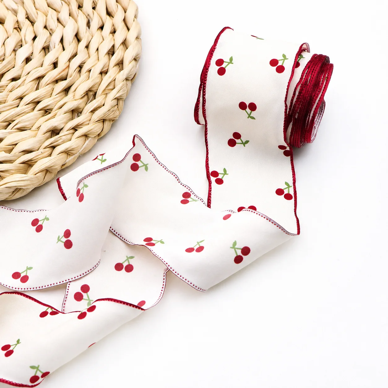 5 Yards/Roll 1.5 Inch Red Bow Sweet Pattern Ribbon Red Cherry Printed Ribbon for DIY Bows Crafts Gift Wrapping Hair Accessories