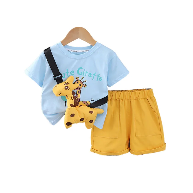 Children's Summer Set 2024 New Baby Boy Clothes 1 To 2 Years Cartoon Giraffe Short Sleeve T-shirts and Shorts Kids Boys Outfits