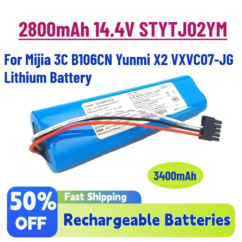 High-Quality 3400mAh 2800mAh 14.4V STYTJ02YM Rechargeable Battery Pack for Mijia 3C B106CN Yunmi X2 VXVC07-JG Lithium Battery