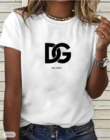 2025 Ladies Hot Sale Brand Printed T-shirt Fashion Casual Letter Simple Pattern Top Summer Short Sleeve Loose Women's Cotton