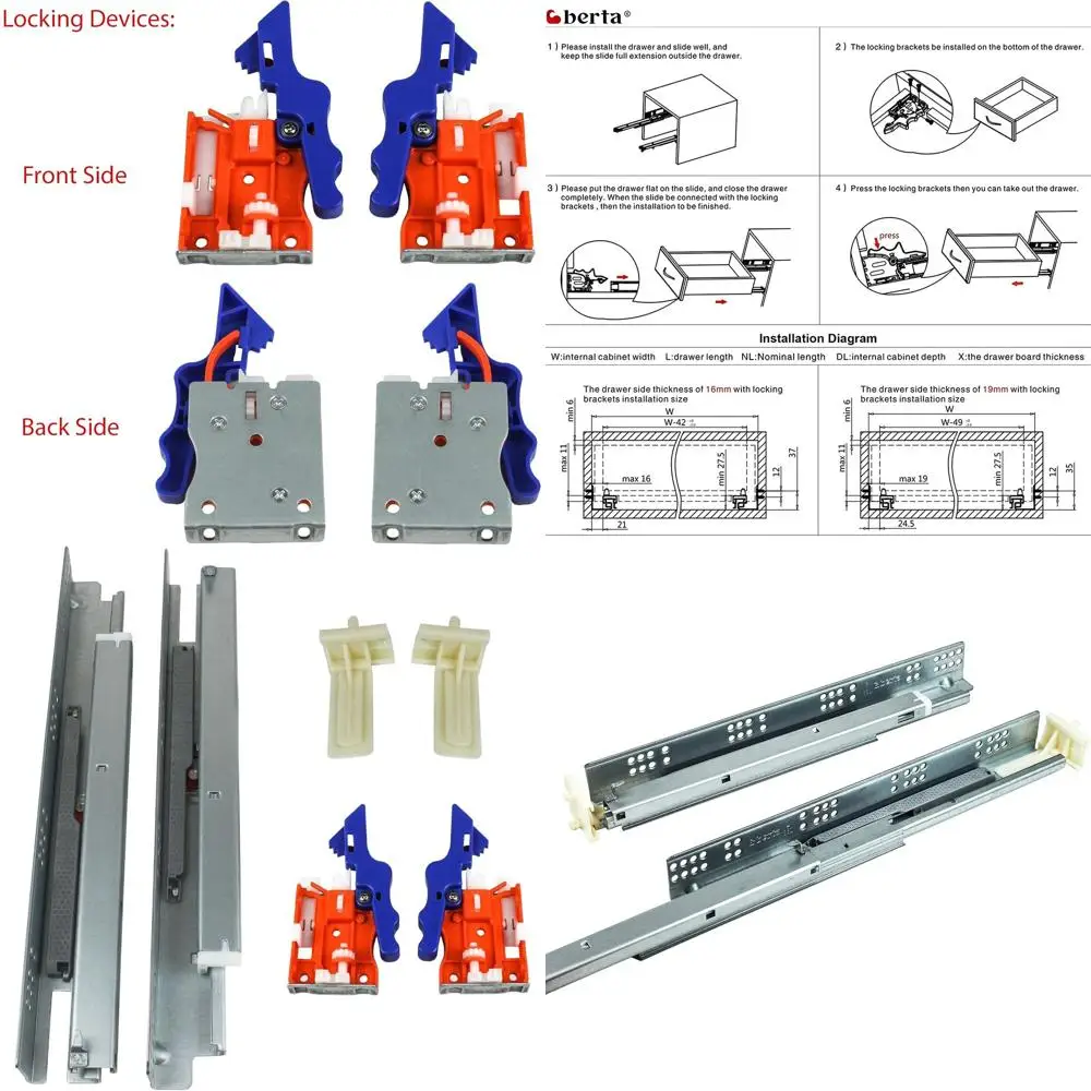 

3 пары доводчиков SOT 21, нагрузка 100 фунтов, направляющие для скрытого монтажа, замки, пластиковые кронштейны и винты