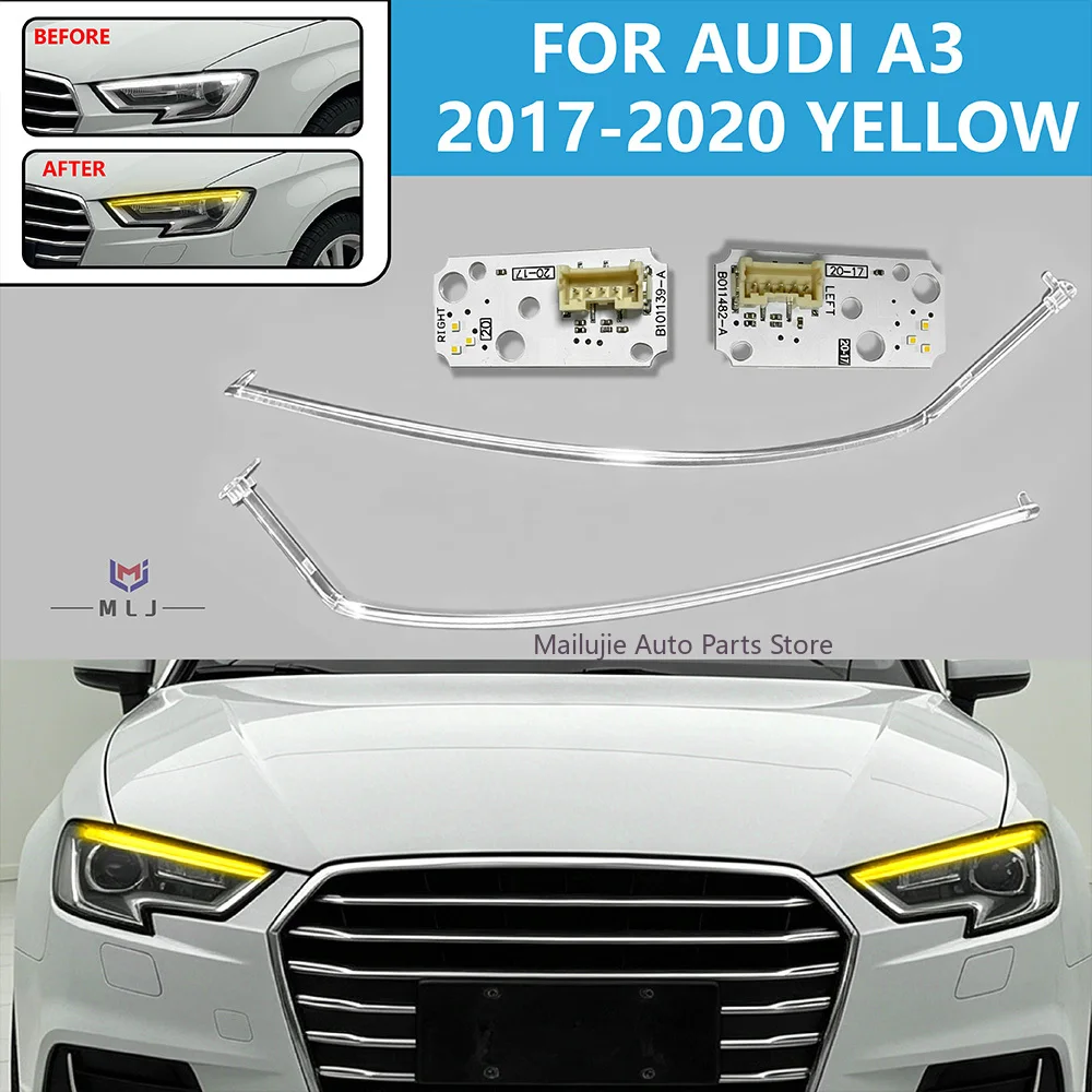 Для Audi A3 2017-2020: Желтые светодиодные ДХО (ангельские глазки) с акриловым световодом, полоса световодов для фар, дневные ходовые огни, автомобильные аксессуары