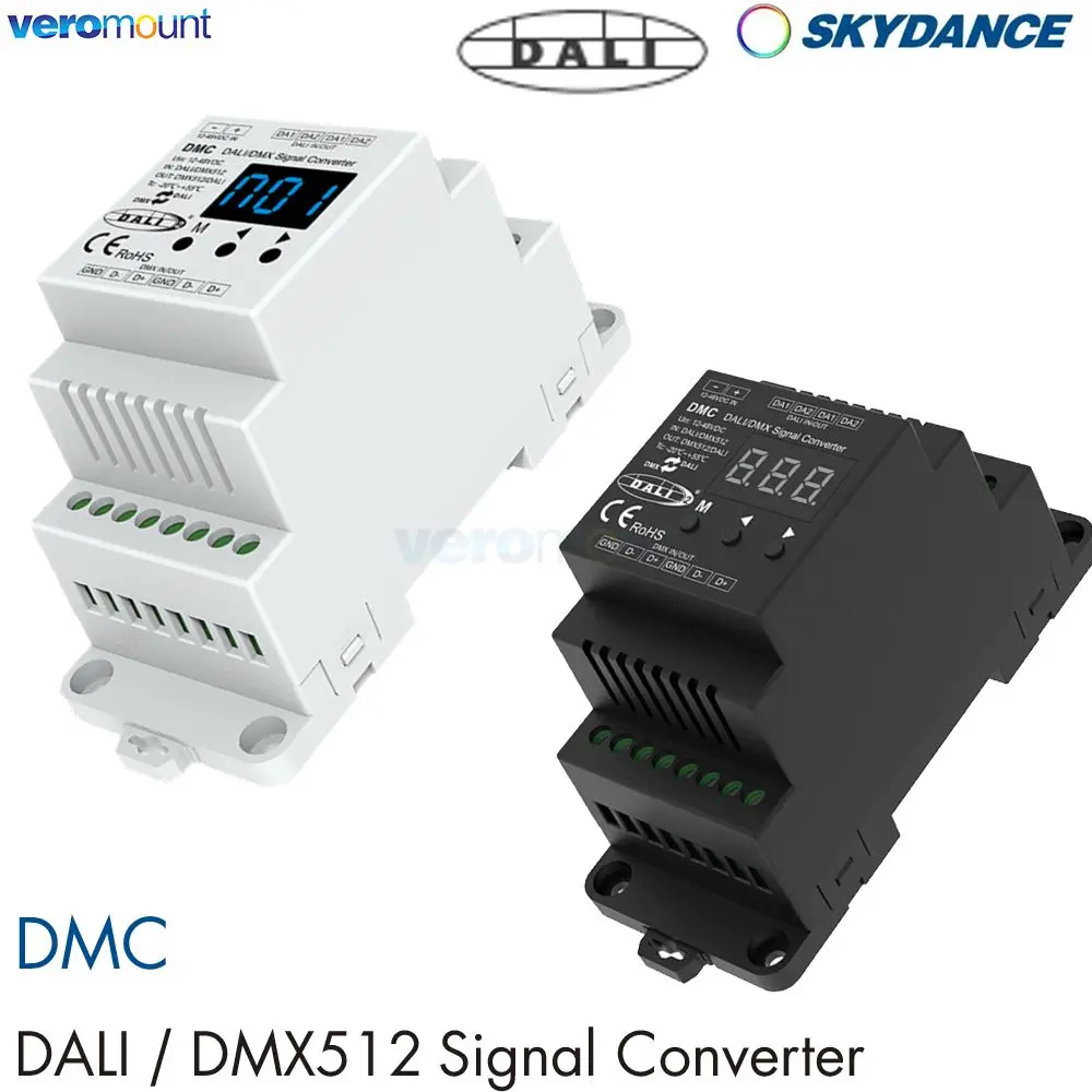 

Skydance DMC DALI DMX512 Signal Converter 3-button Operation With Digital Display DC 12V 24V 36V DIN Rail Mount DALI-2 certified