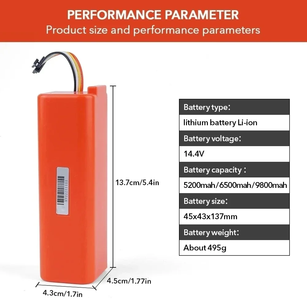 Xiaomi Roborock-ロボット掃除機の交換用バッテリー,14.4v,5200-12800mah,s55,s60,s65,s50,s51,s5 max,s6部品