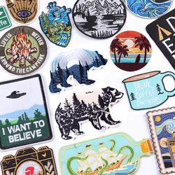 Mountain Adventure Bear Embroidery Patch DIY Iron On Patches For Clothing Stickers Travel Camping Patches On Clothes Badge Decor