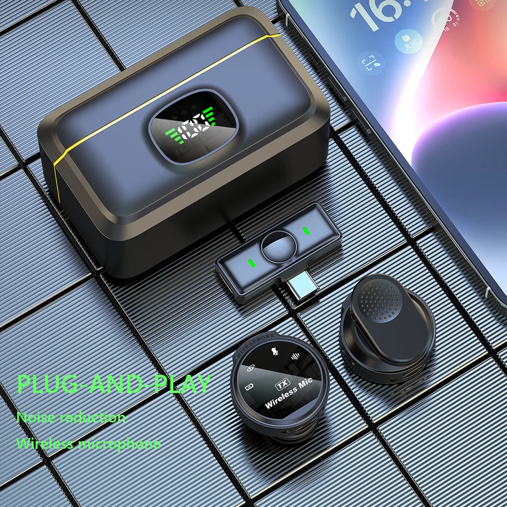 Microfone de lapela de lapela sem fio com clipe magnético USB-C /para interface iOS para gravação de vídeo YouTube Vlog