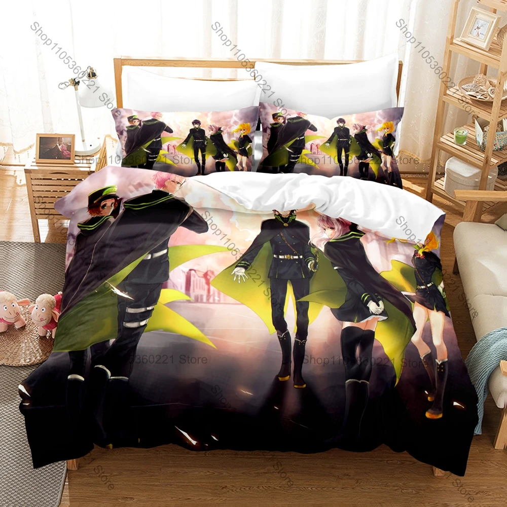 Trendy Seraph of the End Printed Bedding Set, Duvet Cover plus 2 Pillowcases, Dark Fantasy Style Soft Microfiber Daily Bedding