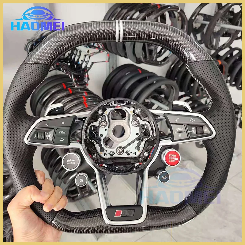 Carbon Fiber Steering Wheel, Suitable For Audi A3 8Y A4 B9 RS3 S3 RS4 S4, With One Touch Start, Buttons And Shift Paddles