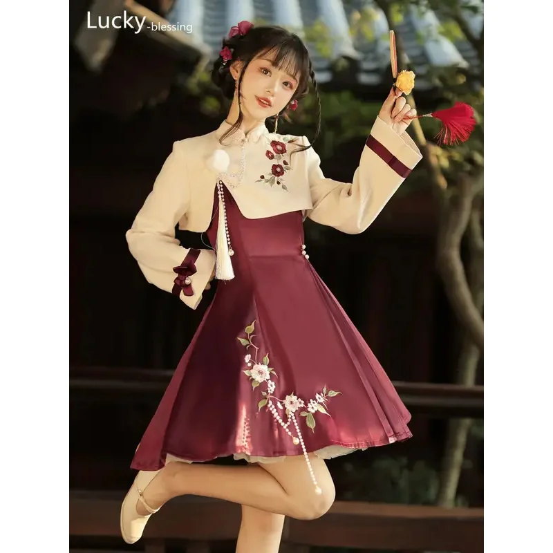 Japanischen Stil Kleid Frauen Kimono Kamelie Datum Lolita Chinesischen stil Hanfu weibliche Han element top kleid herbst anzug